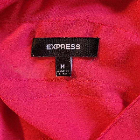 Express Tiered Ruffle Sleeveless Blouse in Raspberry Red. Size Medium. - Picture 9 of 10